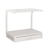 METYERRY 2-Tier Desktop Printer Stand and Storage Shelf, Home Office Desk with Fabric Drawer, Organizer for 3D Printer, Fax Machine, Scanner, Compact Size 17.3\"x11.8\" Printer Stand for Desk, White