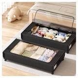 AUING XXXXL Extra Long Under Bed Storage with Wheels,BIGGEST Size Available(66L) under the bed storage Organizer with Lid&Label,Rolling Under the bed Metal Drawer for Clothes,Shoes,Toys(36x17x 6In)