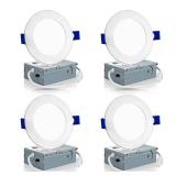 Meconard 4 Pack 4 Inch LED Recessed Ceiling Light with Junction Box, 3000K/4000K/5000K Selectable, 9W=75W 750LM, Dimmable Canless Downlights, ETL and Energy Star Listed