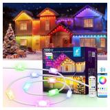 AHAWILL 100FT Christmas Permanent Outdoor Lights,RGB Eaves Lights with App & Remote Control,DIY Multi-Color Scene Modes,IP67 Waterproof,Outdoor Strings for House,Holiday Decorations for Christmas
