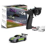 FLYCOLOR Turbo 1/76 Scale Mini RC Car with 2.4G Remote contorl Classic LED Lights Full Proportional Vehicles Models (C73-Grey)