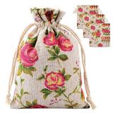 Pangda 30 Pieces Small Size Rose Drawstring Bags Burlap Flower Pouch Bag Linen Gift Pocket Jewelry Pouch for Wedding DIY Craft Party (3.9 x 5 Inch)