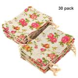 Pangda 30 Pieces Small Size Rose Drawstring Bags Burlap Flower Pouch Bag Linen Gift Pocket Jewelry Pouch for Wedding DIY Craft Party (3.9 x 5 Inch)
