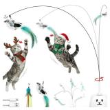Interactive Cat Toys for Indoor Cats: Upgraded 360° Automatic Spin Flying Bird Feather Wand with Silicone Protected Rod Safe Play, Strong 8cm Suction Cup, USB-Rechargeable for Bored Kittens and Adult