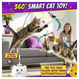Interactive Cat Toys for Indoor Cats: Upgraded 360° Automatic Spin Flying Bird Feather Wand with Silicone Protected Rod Safe Play, Strong 8cm Suction Cup, USB-Rechargeable for Bored Kittens and Adult