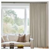 Beige Pleated Linen Blackout Curtains 102 Inches Long for Bedroom Living Room Pinch Pleat Black Out Thermal Insulated Ring Hooks Room Darkening Drapes Oatmeal Light Tan Curtains with Liner 40x102
