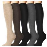 we fleece Warm Knee High Socks for Women-Thermal Cotton Socks for Hiking,Work,Winter,Gifts(One Size, 5Pack Black/Grey/Brown/Beige/Black)