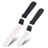 PUCKWAY Angled Icing Spatula, Stainless Steel Offset Spatula, Cake Spatula Set of 2 Black 6, 8 inch Blade