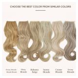 SARLA Invisible Wire Hair Extensions with 3 Clips Long Synthetic Wavy Curly Hairpiece Adjustable Transparent Headband for Women 22 Inch Dirty Blonde Highlights