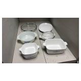 Corning Ware Blue Cornflower Casserole Set & 2 Plain White Corning Ware Dishes & 1 Anchor 9in Pie Pan