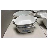 Corning Ware Blue Cornflower Casserole Set & 2 Plain White Corning Ware Dishes & 1 Anchor 9in Pie Pan