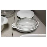 Corning Ware Blue Cornflower Casserole Set & 2 Plain White Corning Ware Dishes & 1 Anchor 9in Pie Pan
