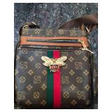 Designer Monogram Crossbody Bag with Bee Brooch