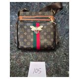 Designer Monogram Crossbody Bag with Bee Brooch