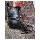 Black Leather Combat Boots with Lace-up Design