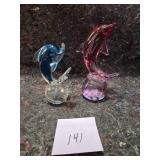 Handcrafted Glass Dolphin Figurines Set - Some Chip Damage - See Pictures