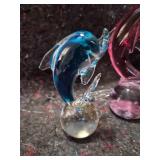 Handcrafted Glass Dolphin Figurines Set - Some Chip Damage - See Pictures