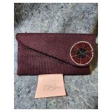 Burgundy Beaded Wallet with Decorative Circle Design