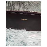 Elimpaul Black Leather Wallet with Gold Zipper