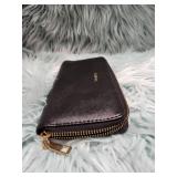 Elimpaul Black Leather Wallet with Gold Zipper
