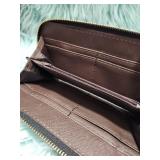 Elimpaul Black Leather Wallet with Gold Zipper