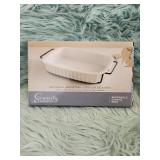 Serenity Collection White Rectangle Quiche Dish with Metal Handles