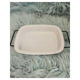 Serenity Collection White Rectangle Quiche Dish with Metal Handles