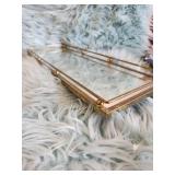 Brass and Glass Geometric Vanity Display Box - Felt on Back is Loose.  Can re- Glue