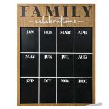 Harbortown 12x16 inch Black Manufactured Wood Family Chalkboard Wall Calendar