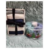 Holiday Bath Gift Set with Washcloths and Candle