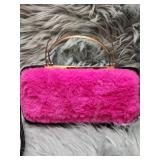 Pink Faux Fur Frame Clutch Wallet