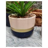 Modern Color Block Ceramic Planters with Artificial Plants Set