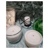 Modern Glass Candle Holder Set with Green Float Bowl