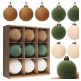 9 PCS Christmas Velvet Balls Flocked Xmas Tree Ball Ornaments Christmas Large Ball Set Xmas Tree Hanging Decoration 4 Inch, 6 Inch (Earth Color, 4inch)