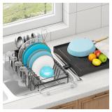 ANTOPY Dish Drying Rack in Sink, Expandable Rustproof Dish Rack for Kitchen Counter, Over The Sink Dish Drainer with Utensil Holder, Cup Rack, Drainboard, Space Saving Dish Dryer Rack for Inside Sink