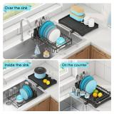 ANTOPY Dish Drying Rack in Sink, Expandable Rustproof Dish Rack for Kitchen Counter, Over The Sink Dish Drainer with Utensil Holder, Cup Rack, Drainboard, Space Saving Dish Dryer Rack for Inside Sink