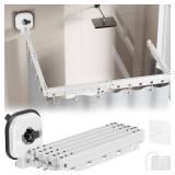 UNDEVIGINT Adjustable Curved Shower Rods for Bathroom, Corner Curtain Rod No Drill, Space Saver, Suitable for RV, Clothing Store Fitting Room (White,5-Foldable,67In, Suction Cup Style)