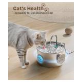 Cat Water Fountain Stainless Steel: 74oz/2.2L Cat Fountain for Drinking - Pet Water Fountain for Cats Inside - Quiet Cats Water Bowl Dispenser - Kitty Drinking Fountains - for Pets& Small Animals