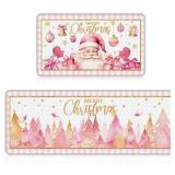 Ceenna 2 Pcs Winter Kitchen Rugs and Mats Set Snowflakes Let It Snow Reindeer Holiday Sink Floor Mat Kitchen Bathroom Xmas Tree Floor Decor for Home, 17 x 30, 17 x 47 Inch