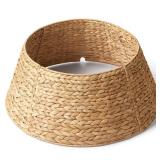 24in Hyacinth Christmas Tree Collar - Woven Rattan Basket for Christmas Tree Base Cover, Holiday Decoration for 4ft 6ft 7.5ft Artificial Trees with Cord Cut-Out(Natural)