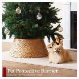 24in Hyacinth Christmas Tree Collar - Woven Rattan Basket for Christmas Tree Base Cover, Holiday Decoration for 4ft 6ft 7.5ft Artificial Trees with Cord Cut-Out(Natural)