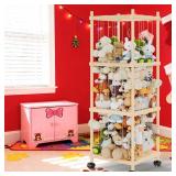 Subbox Stuffed Animal Storage and Holder - Large Size Wooden Animals Zoo Toy Organizer with Elastic Bands, Swivel Wheels and Castle Stickers, For Toddler Rooms, Playrooms, Bedrooms(58x16x16inch)