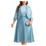 CYCLAMEN Plus Size Mother of The Bride Dress 2 Piece Set with Jacke Chiffon A-Line Sparkly Gown for Wedding Guest Formal, Light Blue, 3X