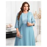 CYCLAMEN Plus Size Mother of The Bride Dress 2 Piece Set with Jacke Chiffon A-Line Sparkly Gown for Wedding Guest Formal, Light Blue, 3X