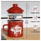 PGYARD Mini Bacon Grease Container With Strainer - 15OZ Enamel Grease Saver, Farmhouse Bacon Grease Keeper For Kitchen Fat Storage, Dishwasher Safe-Red