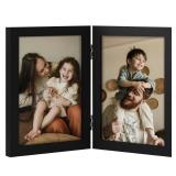 decorUhome Double 5x7 Picture Frame Vertical, Engineered Wood Bifold Photo Frame with Plexiglass for Tabletop Display, 5x7, Black