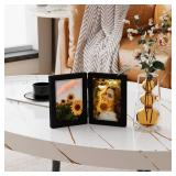 decorUhome Double 5x7 Picture Frame Vertical, Engineered Wood Bifold Photo Frame with Plexiglass for Tabletop Display, 5x7, Black