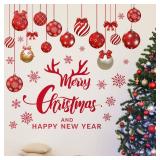 Qeeenar 3 Sheets Christmas Wall Decals Christmas Window Cling Sticker DIY Xmas Tree Stickers Removable Wall Stickers for Winter Living Room Xmas Holiday Decoration(Classical Style)