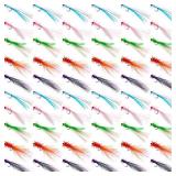 Gemscream 60 Pcs Crappie Jigs Marabou Jig Heads with Feather Hand Tied Marabou Fishing Hair Jigs Rainbow Fishing Lures Kit for Panfish Sunfish Walleye, 1/32 oz