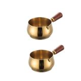 Mini Reusable 304 Stainless Steel Sauce Pan - 2PCS (Golden, 100ML) Chocolate Melting Pot & Barbecue Sauce Bowl Tea Soup Warmer